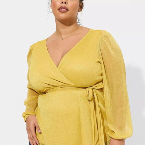 Torrid Knit Glitter Lurex Surplice Peplum Top Size 2 - Picture 3 of 10